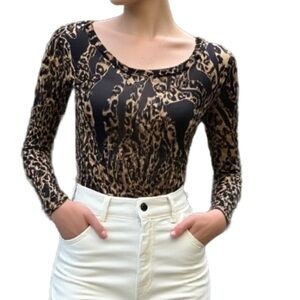 Leopard Print Mesh Long Sleeve Top Size Medium